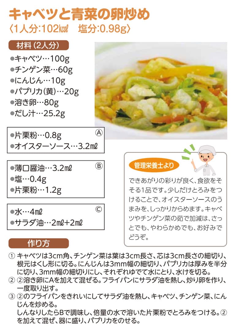 キャベツと青菜の卵炒め